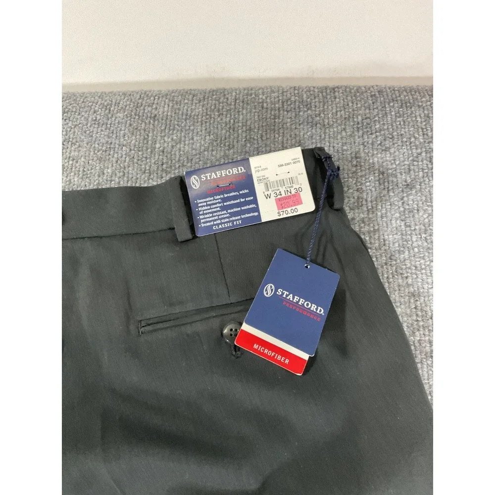Stafford Dress Pants Mens 34x30 Classic Fit Black Pleated Slacks New NWT Busines